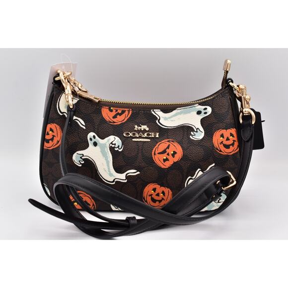 Coach Teri Shoulder Bag In Signature Canvas Pumpkin Halloween Print CCE71 NWT - Picture 9 of 16
